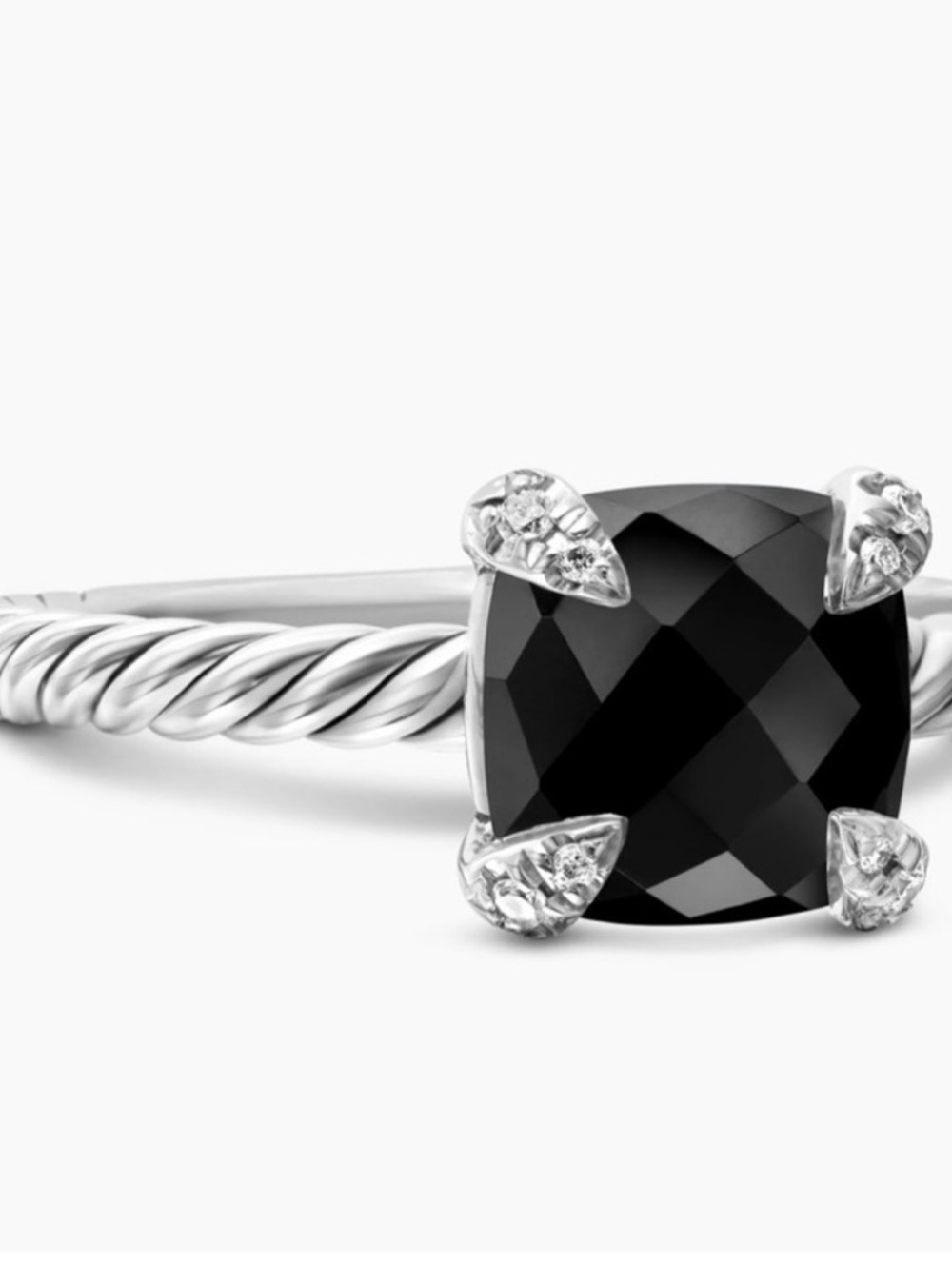 David Yurman Black Cushion Onyx Ring with Twisted Silver Band - Picture 2 of 8